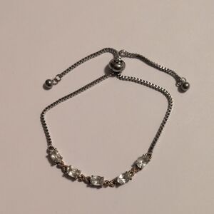 Sterling Silver 926 Crystal‎ Rhinestones Adjustable Slider Bracelet